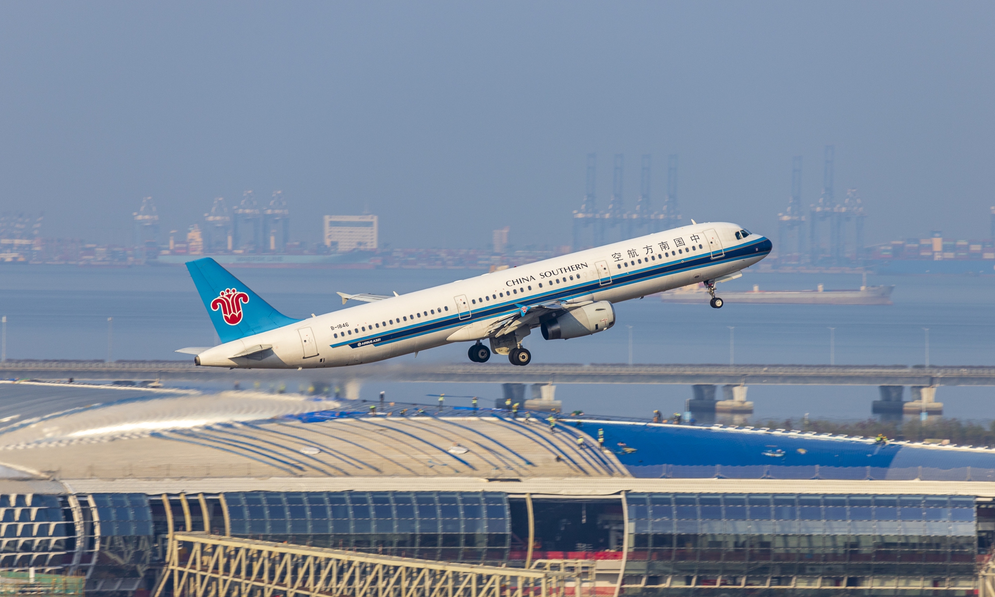 A Southern Airlines aircraft takes off from Shenzhen Baoan International Airport on February 13. Photo: VCG