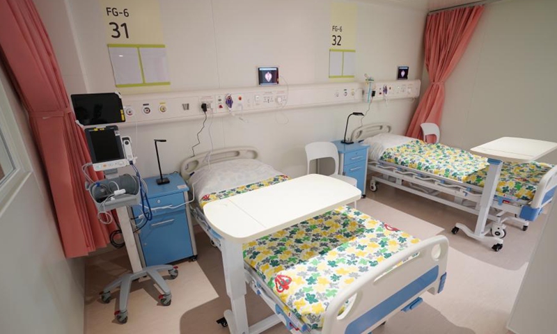 Photo taken on Feb. 25, 2021 shows a ward of the North Lantau Hospital Hong Kong Infection Control Center (HKICC) in south China's Hong Kong.