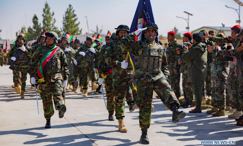 Afghan security force members attend an event to mark the National Day of Armed Forces in Herat, Afghanistan, Feb. 27, 2021. Afghanistan on Saturday marked the National Day of Armed Forces as the security forces keep fighting a Taliban-led insurgency, the state-run TV channel reported.(Photo: Xinhua)