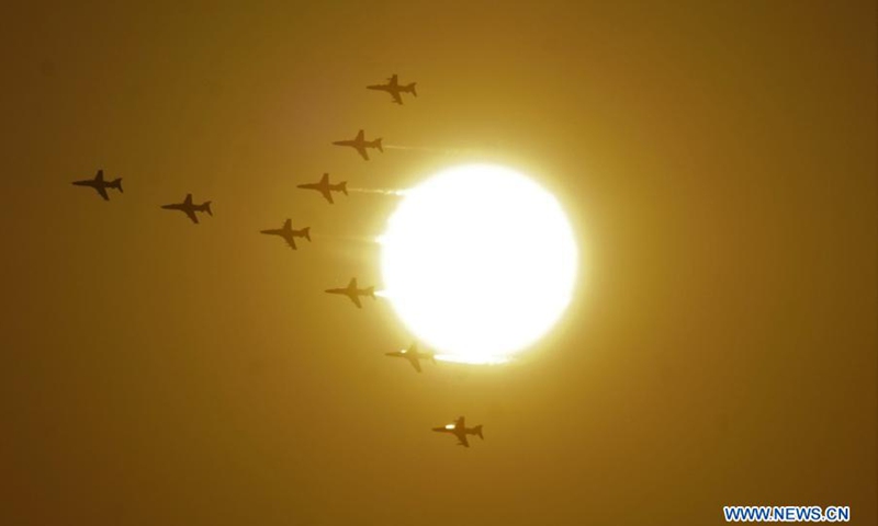 Military helicopters perform during the rehearsal of an air show in Colombo, Sri Lanka, on Feb. 28, 2021.(Photo: Xinhua)