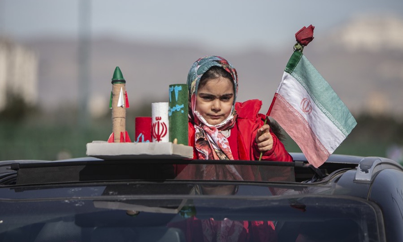 A girl attends a rally to mark the 42nd anniversary of the victory of the Islamic revolution in Tehran, Iran, on Feb. 10, 2021. (Photo: Xinhua)