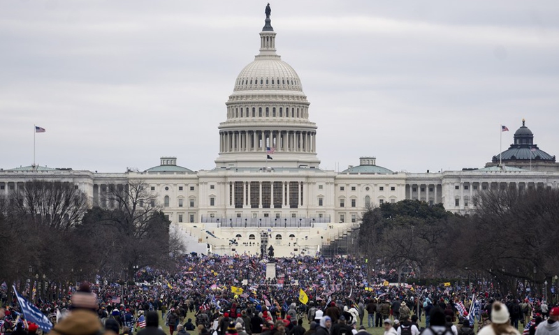 File photo taken on Jan. 6, 2021 shows supporters of U.S. President Donald Trump gathering in front of the U.S. Capitol building in Washington, D.C., the United States.(Photo: Xinhua)