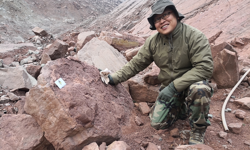 Paleontologists find footprints of hadrosaur at the Zhaojue dinosaur footprint cluster. Photo: Courtesy of Xing Lida