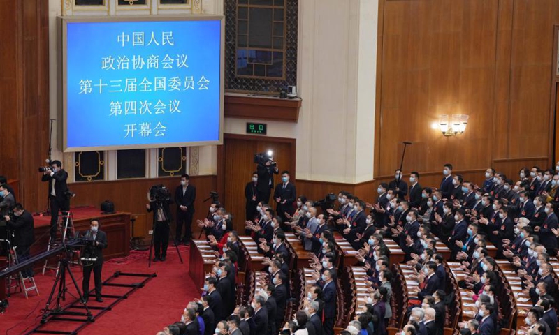 The fourth session of the 13th National Committee of the Chinese People's Political Consultative Conference (CPPCC) opens at the Great Hall of the People in Beijing, capital of China, March 4, 2021. (Xinhua/Li He)