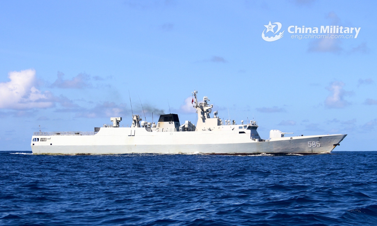 The guided-missile frigate Baise (Hull 585) attached to a frigate flotilla with the navy under the PLA Southern Theater Command steams in waters of the South China Sea during a combat-readiness maritime patrol mission on February 16, 2021.Photo:China Military