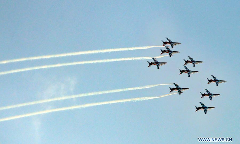 Aircraft perform during an air show to mark the 70th anniversary of the Sri Lanka Air Force in Colombo, Sri Lanka, on March 3, 2021.(Photo: Xinhua)