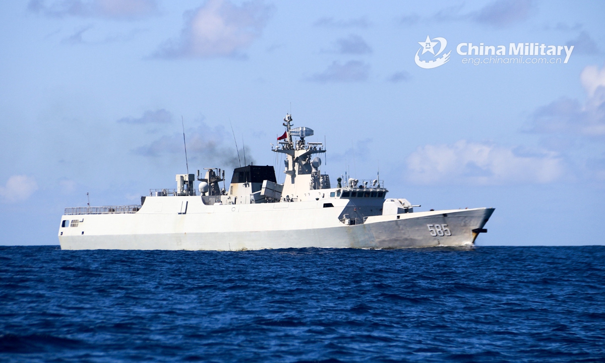 The guided-missile frigate Baise (Hull 585) attached to a frigate flotilla with the navy under the PLA Southern Theater Command steams in waters of the South China Sea during a combat-readiness maritime patrol mission on February 16, 2021.Photo:China Military