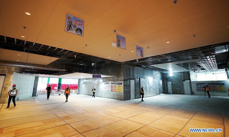 Photo taken on Nov. 18, 2020 shows an interior view of the completed main structure of the Hong Kong Palace Museum building in Hong Kong, south China. (Xinhua/Wang Shen)