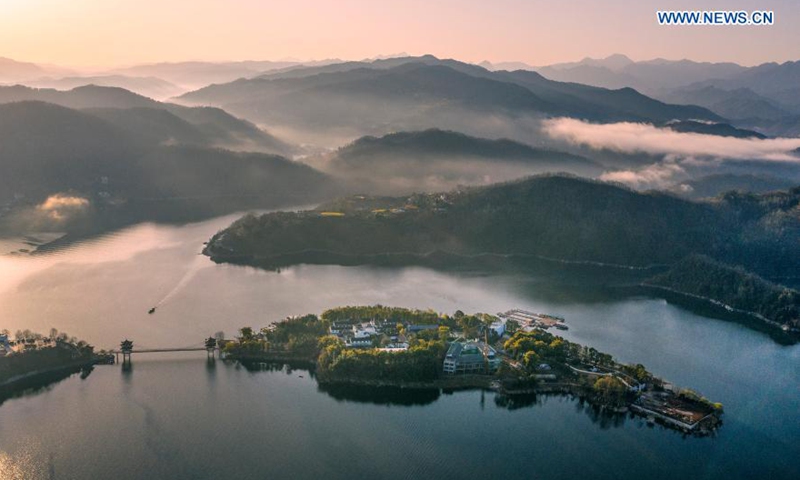 Aerial photo taken on March 4, 2021 shows a view of Ankang reservoir of the Hanjiang River in Ankang, northwest China's Shaanxi Province.Photo:Xinhua