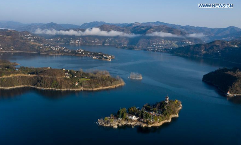 Aerial photo taken on March 4, 2021 shows a view of Ankang reservoir of the Hanjiang River in Ankang, northwest China's Shaanxi Province.Photo:Xinhua