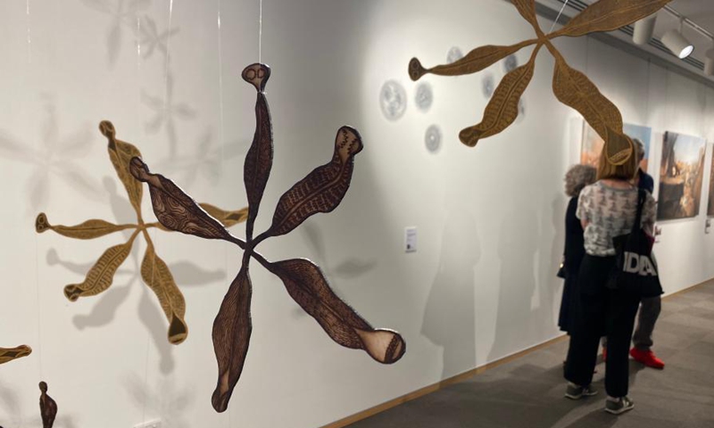 Photo taken on March 4, 2021 shows the exhibits during an art exhibition held by the China Cultural Center in Sydney, Australia. An art exhibition featuring narratives of nature and love by cross-cultural women was unveiled in Sydney on Thursday evening. Photo: Xinhua