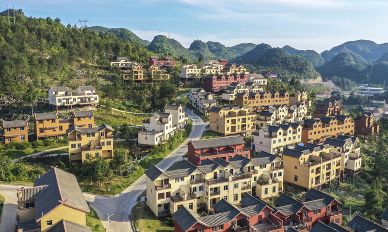 Aerial photo taken on April 28, 2020 shows a view of a poverty-relief relocation site for the Baiku Yao People in Nandan County, south China's Guangxi Zhuang Autonomous Region.(Photo: Xinhua)