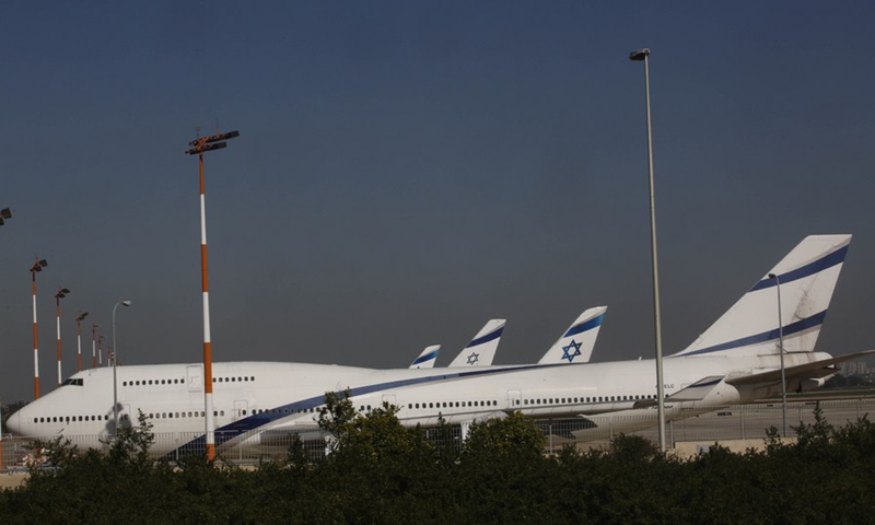 Airplanes of Israeli airline company El Al park on the tarmac of Ben Gurion International Airport near Tel Aviv, Israel, Jan. 24, 2021.(Photo: Xinhua)