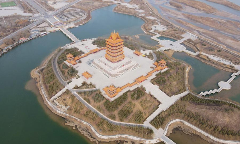 Aerial photo taken on March 2, 2021 shows a view of the Wuzhong section of the Yellow River in Wuzhong, northwest China's Ningxia Hui Autonomous Region. The Ningxia section of the Yellow River runs 397 kilometers. During the past years, Ningxia has been promoting the ecological development. Currently, over 500,000 mu (about 33,333 hectares) wetland has been recovered in Ningxia, with the total wetland area covering 3.1 million mu (about 206,667 hectares).(Photo: Xinhua)