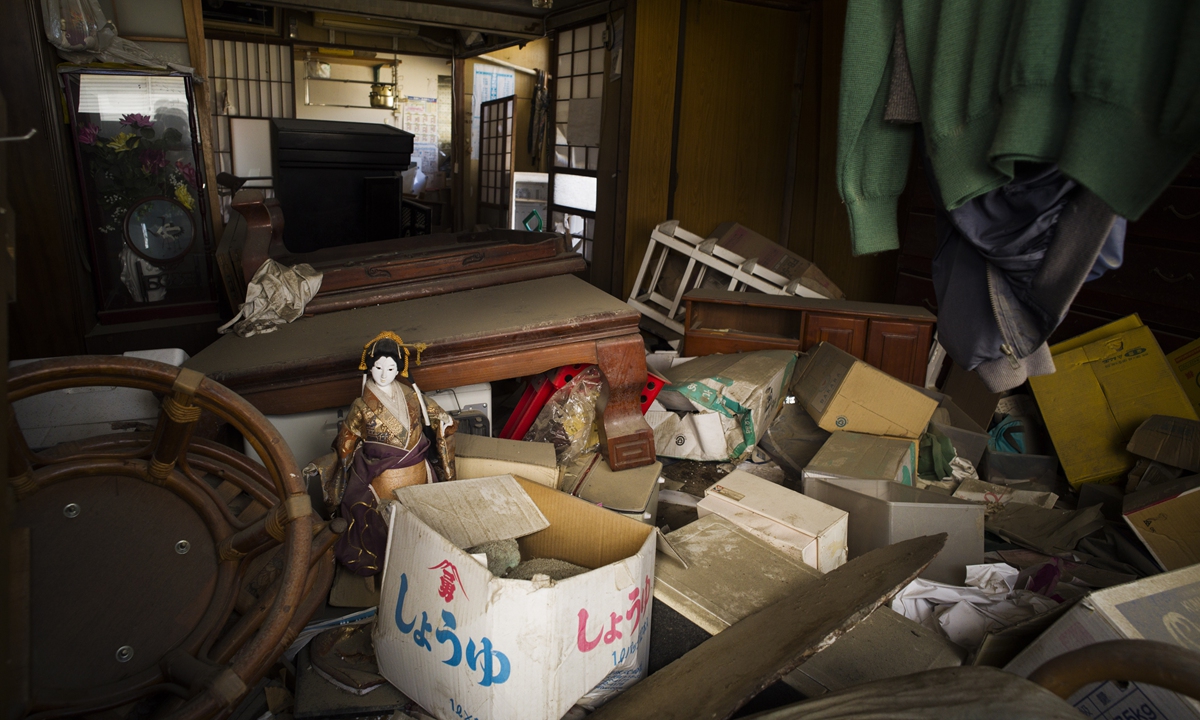 Inside a house seen through an open window in Futaba town, Fukushima prefecture, northeastern Japan, on February 28 The house is in the area that used to be designated as the nuclear disaster exclusion zone, but the part of the zone has been lifted since March 2020. Photo: VCG