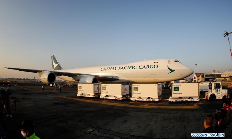 Containers of the COVID-19 vaccine from the Chinese pharmaceutical company Sinovac are seen at the Mexico City's international airport in Mexico, March 13, 2021. The third shipment of the COVID-19 vaccine from the Chinese pharmaceutical company Sinovac arrived Saturday at the Mexico City's international airport.Photo:Xinhua