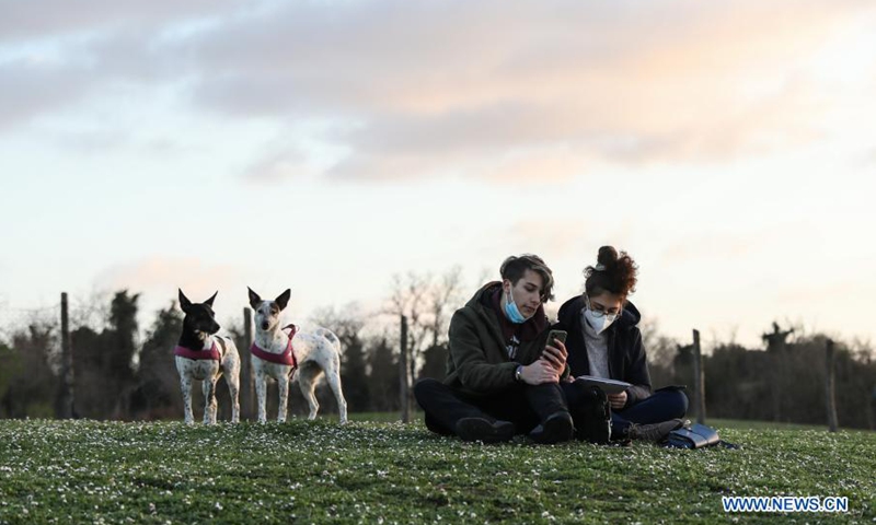 People enjoy their weekend in Parco della Caffarella in Rome, Italy, on March 13, 2021. Italy approved a fresh round of tight anti-COVID-19 restrictions nationwide on Friday, as the virus variants circulating in the country were boosting infections.Photo:Xinhua
