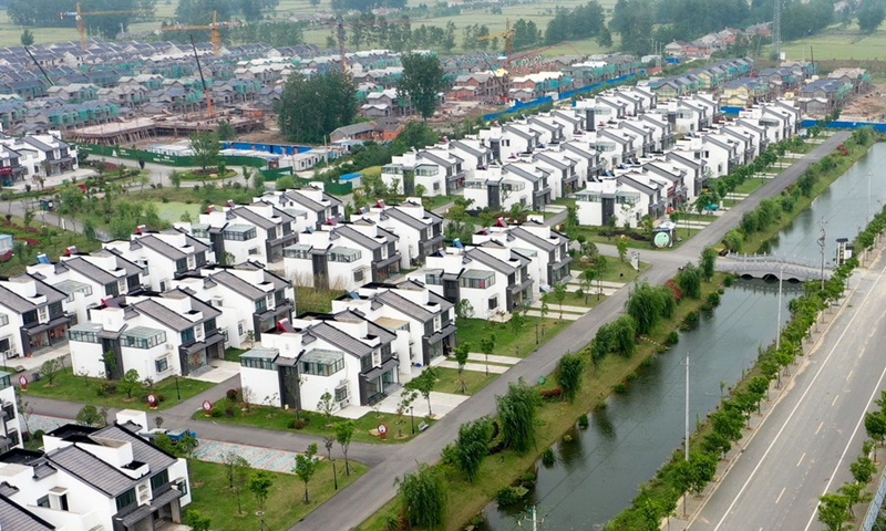 Aerial photo taken on May 11, 2020 shows residential houses built for farmers in Lyuliang Township of Jinhu County, east China's Jiangsu Province.(Photo: Xinhua)