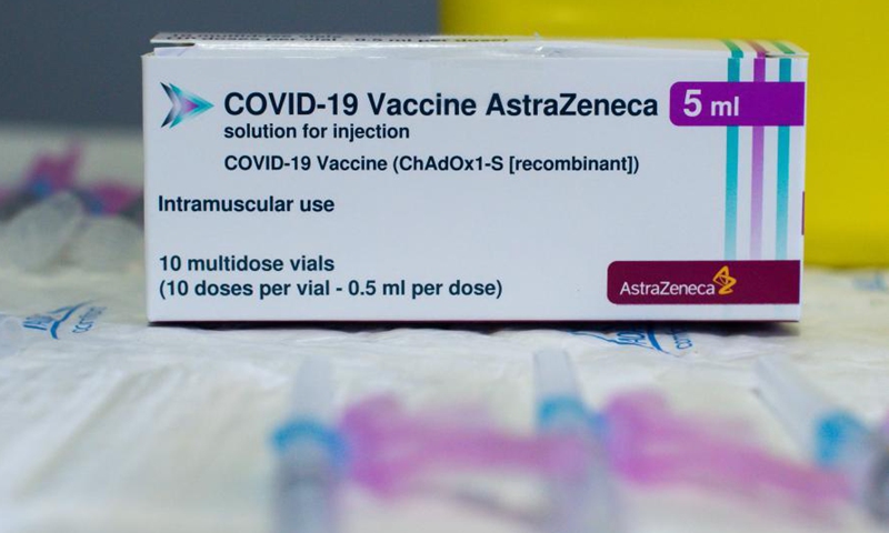 Photo taken on March 12, 2021 shows AstraZeneca/Oxford vaccines at a hospital in Caceres province in Spain.Photo:Xinhua