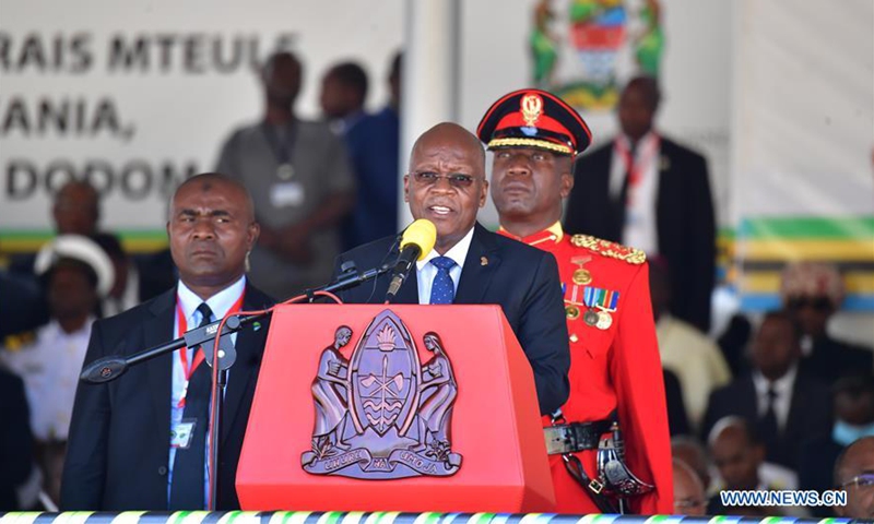 Tanzania's President John Magufuli delivers a speech at the swearing-in ceremony in Dodoma, Tanzania, November 5, 2020.Photo: Xinhua