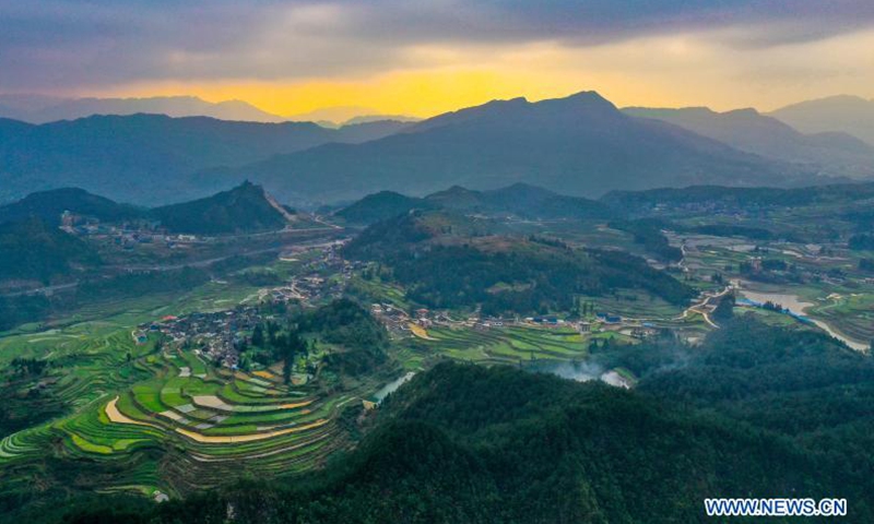 Aerial photo taken on March 19, 2021 shows a view of the Gaoyao terraced fields in Longquan Township of Danzhai County, southwest China's Guizhou Province. Photo: Xinhua