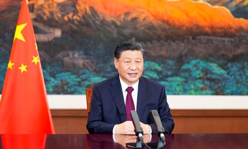 Chinese President Xi Jinping delivers a video speech to the Colombian people at the invitation of his Colombian counterpart, Ivan Duque, as the third batch of COVID-19 vaccines provided by China arrives in Bogota, capital of Colombia, on March 20, 2021 local time. (Xinhua/Li Xueren)