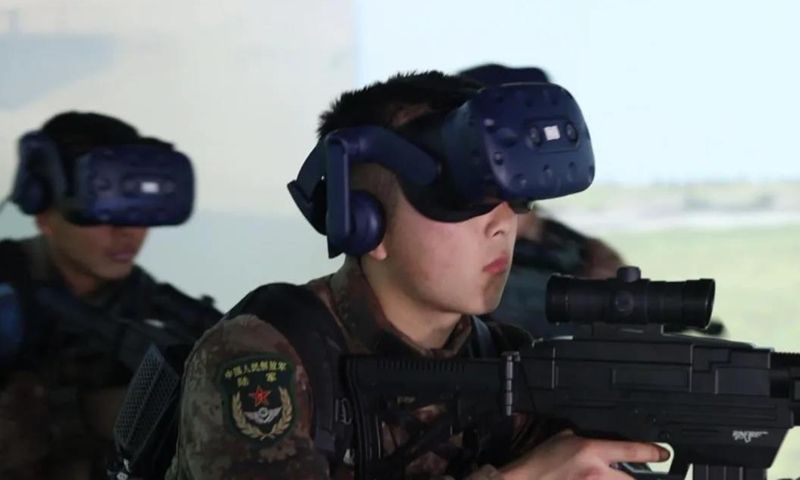 Soldiers in a brigade attached to the 83rd Group Army of the Chinese People’s Liberation Army conduct virtual reality exercises. Photo: Screenshot from China Central Television