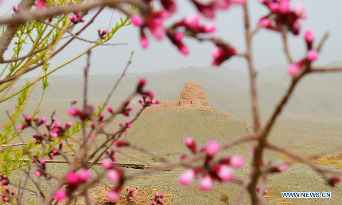 Aerial photo taken on March 22, 2021 shows the ruins of the Subax buddhist temple in Kuqa City of northwest China's Xinjiang Uygur Autonomous Region. The Subax buddhist temple, intially built in the 3rd century A.D., was once an influential temple in the ancient Qiuci State. (Xinhua/Su Chuanyi)