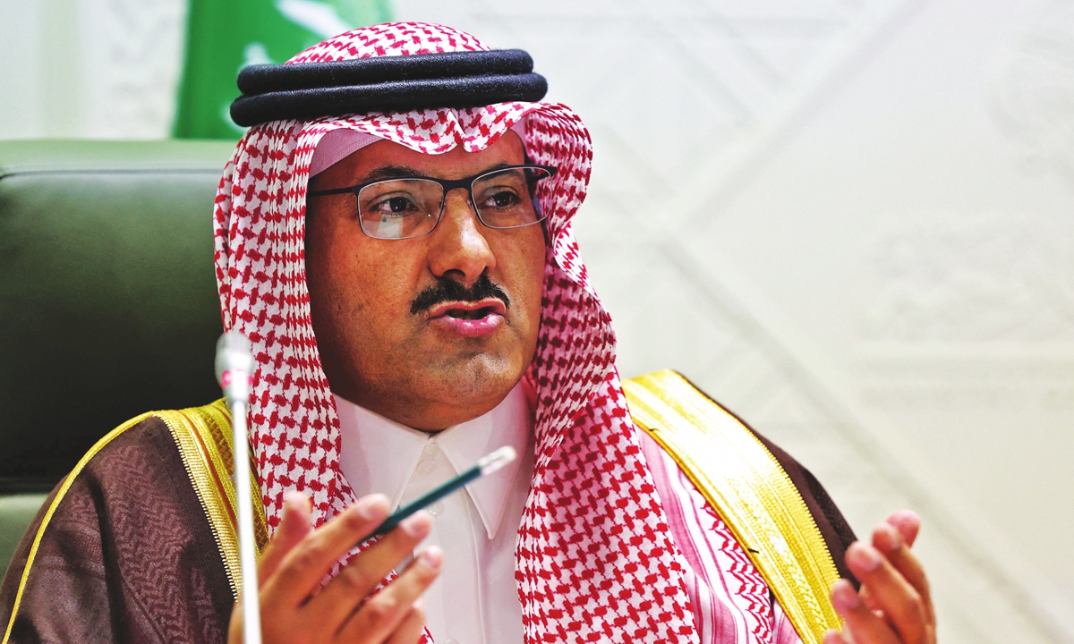 Saudi Arabia's ambassador to Yemen, Mohammed Bin Saeed Al-Jaber, speaks at a press conference in the capital Riyadh on Monday. Photo: VCG