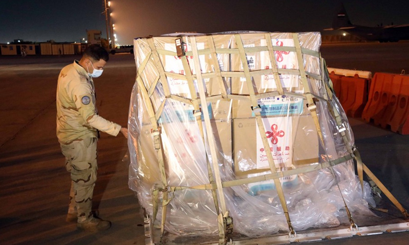 Photo taken on March 2, 2021 shows the COVID-19 vaccines donated by China at an airbase in Baghdad, Iraq.(Photo: Xinhua)