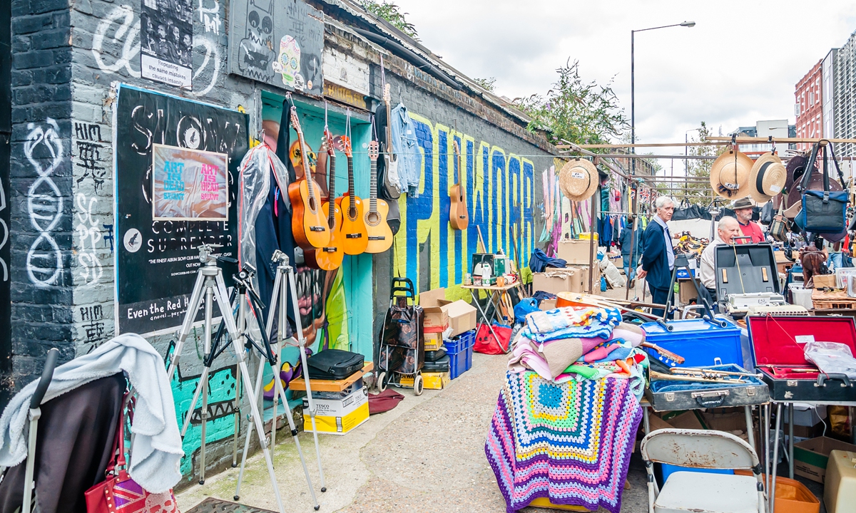 A market that is full of music elements in London, the UK Photo: VCG