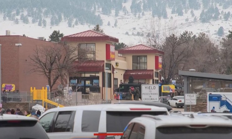 A screenshot of web streaming shows the King Soopers supermarket in the city of Boulder, Colorado, the United States. Ten people were killed in the mass shooting at the supermarket on March 22, 2021.(Photo: Xinhua)