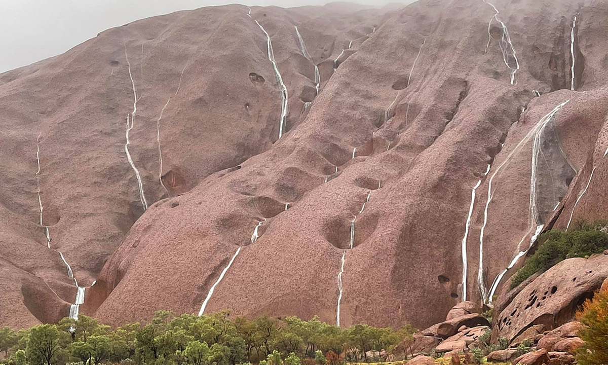 Rare Waterfalls Form On Iconic Uluru After Heavy Rain In Australian Outback Global Times