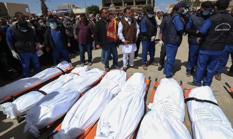A funeral prayer was held in the Libyan city of Tarhuna, some 90 km south of the capital Tripoli, on March 26, 2021. (Photo: Xinhua)