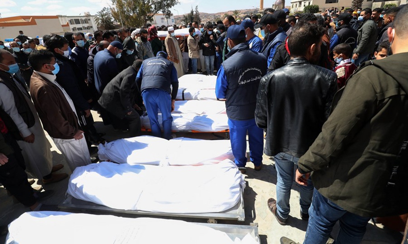 A funeral prayer was held in the Libyan city of Tarhuna, some 90 km south of the capital Tripoli, on March 26, 2021. (Photo: Xinhua)