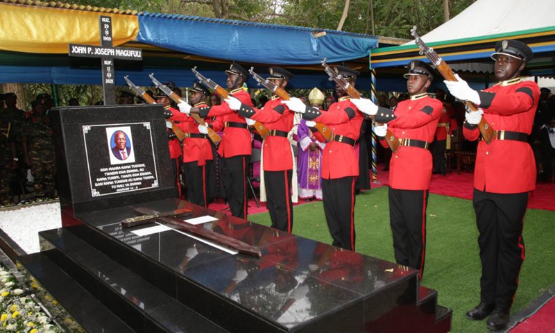 Photo taken in Chato, Tanzania on March 26, 2021 shows a burial ceremony held by Tanzanian government for late President Magufuli.(Photo: Xinhua)