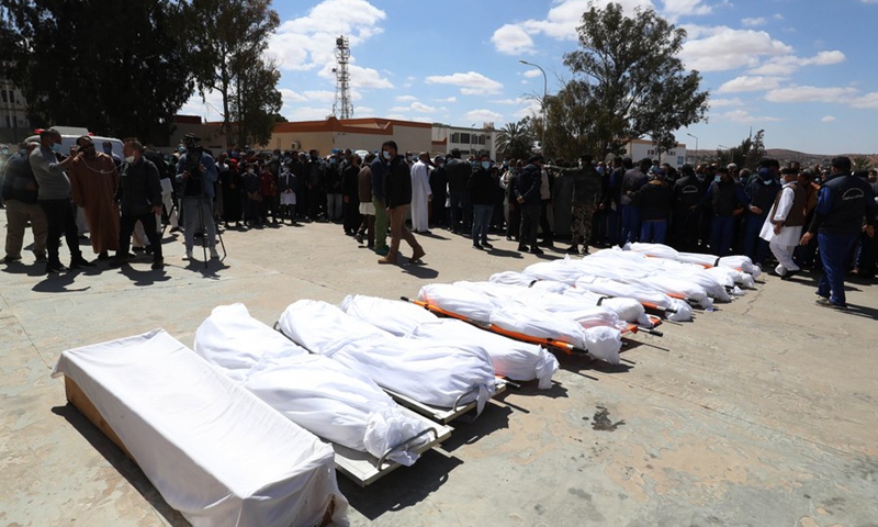 A funeral prayer was held in the Libyan city of Tarhuna, some 90 km south of the capital Tripoli, on March 26, 2021.(Photo: Xinhua)