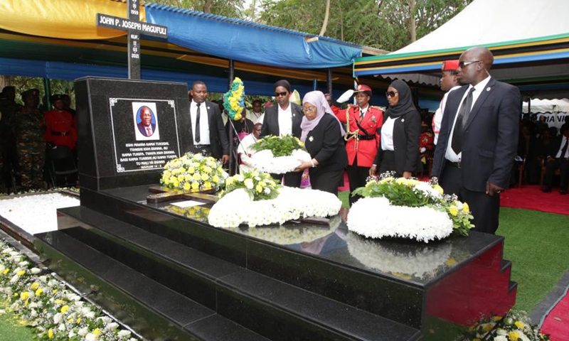 Photo taken in Chato, Tanzania on March 26, 2021 shows a burial ceremony held by Tanzanian government for late President Magufuli.(Photo: Xinhua)