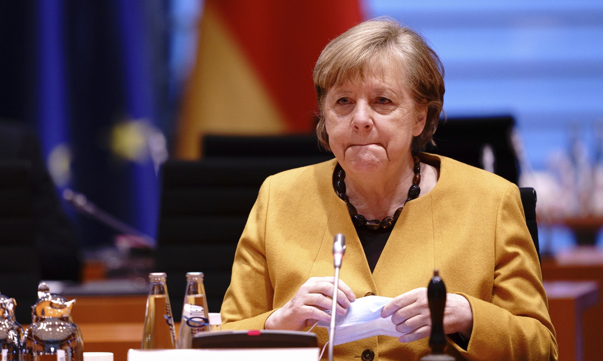 German Chancellor Angela Merkel attends the weekly cabinet meeting of the German government at the chancellery in Berlin, Wednesday, March 24, 2021. Photo: VCG