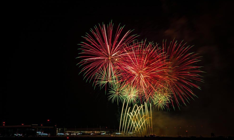 A firework show is seen during the completion ceremony of terminal area of Chengdu Tianfu International Airport in Chengdu, southwest China's Sichuan Province, March 30, 2021.  Photo: Xinhua