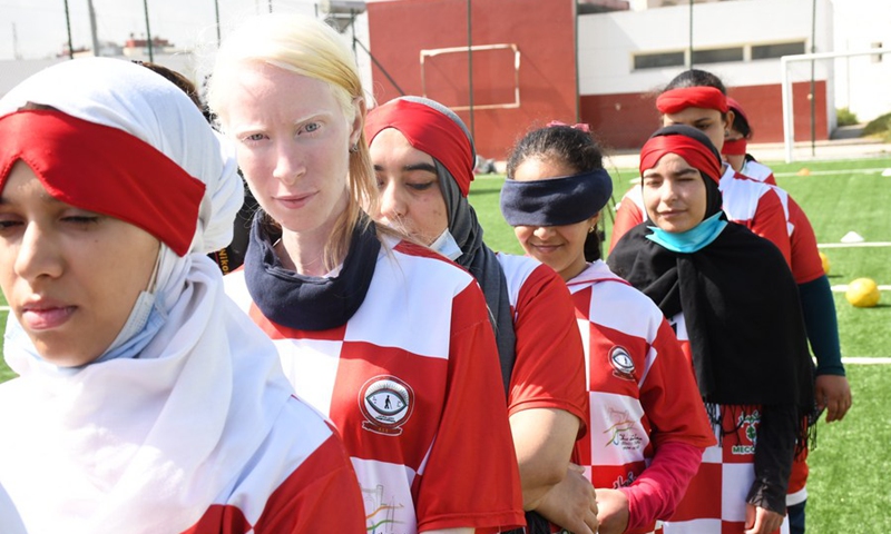 Members of Morocco's first blind women football team train in Rabat, Morocco, on April 3, 2021.(Photo: Xinhua)