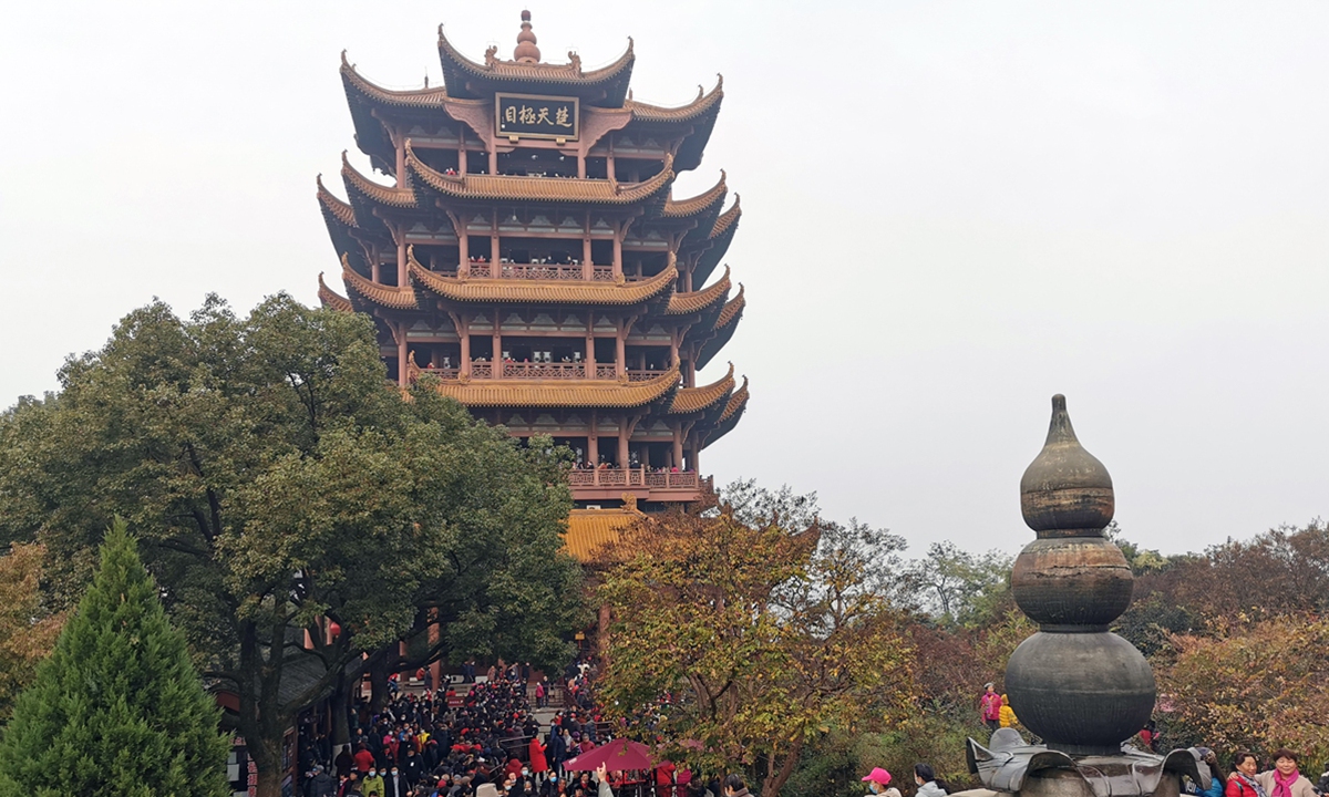 Tourists visit the Huanghe Lou (Yellow Crane Tower) in Wuhan. Photo: VCG