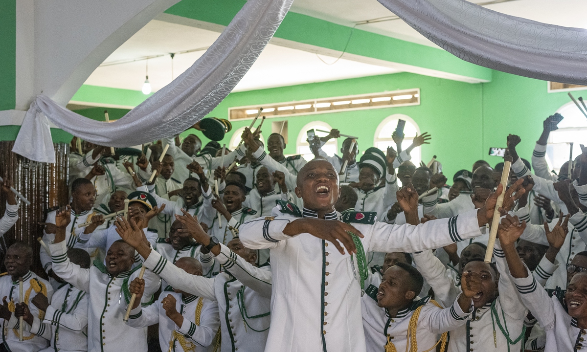 Musicians perform at the International Kimbanguist Church Headquarters in Nkamba, the DRC on Tuesday during the church's 100th anniversary.
Photo: AFP