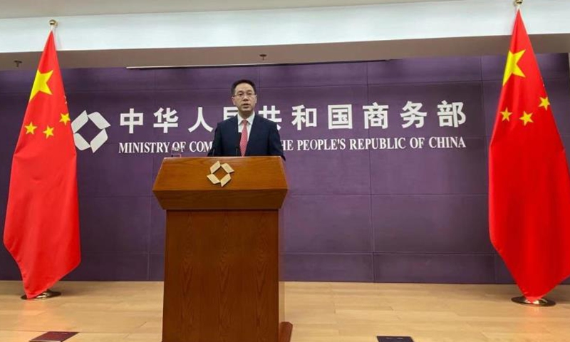 Gao Feng, spokesperson for China's Ministry of Commerce, at a press conference in Beijing on Thursday Photo: Li Qiaoyi/GT