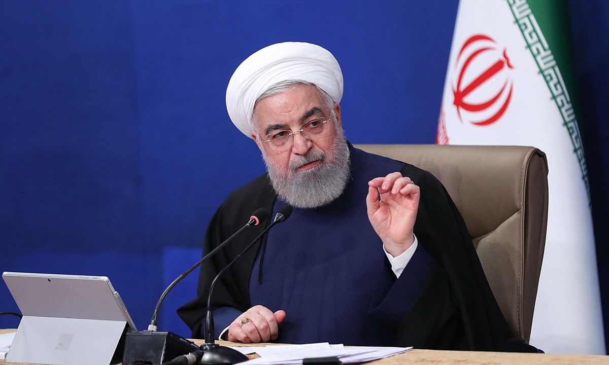 President Hassan Rouhani speaking during a cabinet meeting in the capital Tehran on April 7, 2021. Photo: VCG