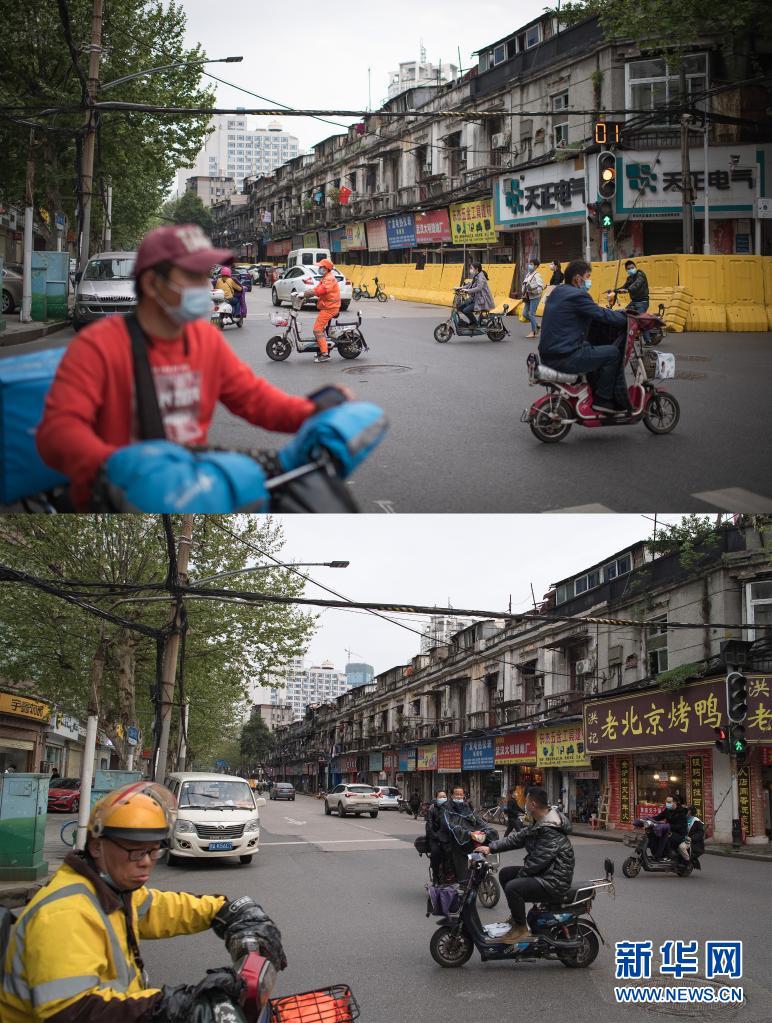 Combo photo shows the corner of First Minzhu Street and First Qianjin Road on April 16, 2020 and April 4, 2021. Photo: Xinhua