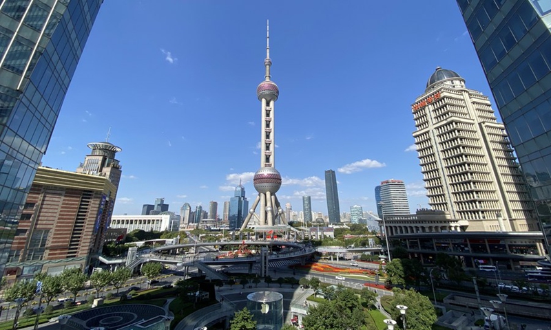 Cellphone photo taken on Nov. 3, 2020 shows the Lujiazui area in east China's Shanghai.(Photo: Xinhua)