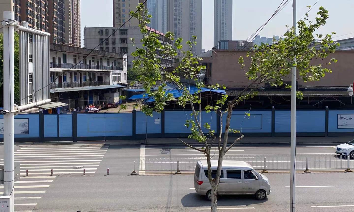 Huanan seafood market in Wuhan, Central China's Hubei Province, is still cordoned off on April 9, 2021. Photo: Zhang Hui/GT