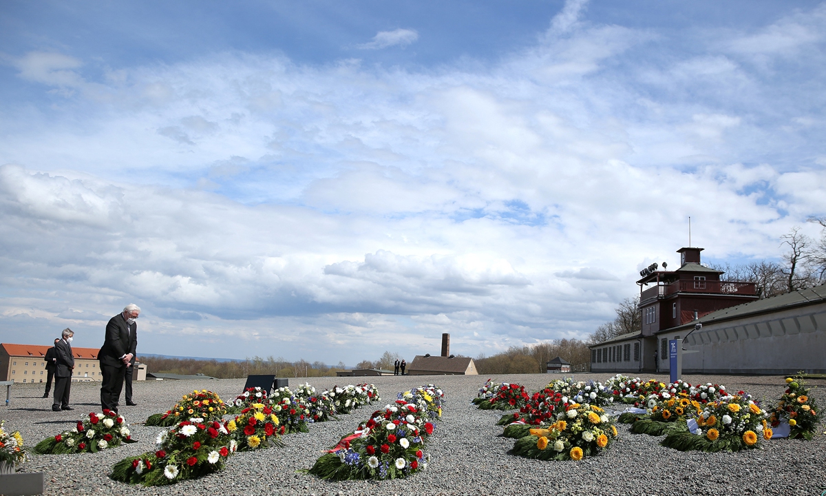 German President Frank-Walter Steinmeier takes part in commemorations marking the 76th anniversary of the liberation of the Nazi concentration camps Buchenwald and Mittelbau-Dora, at the memorial site of the former Nazi concentration camp Buchenwald near Weimar, eastern Germany, on Sunday. Photo: AFP