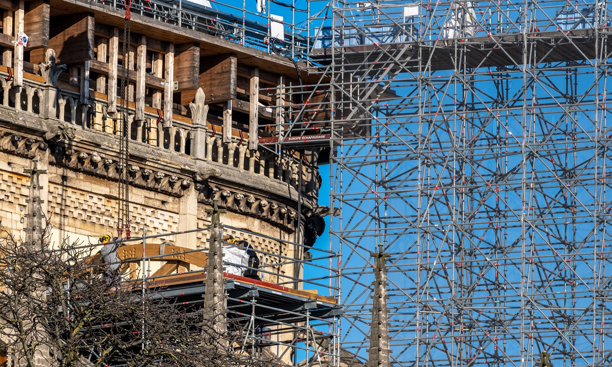 Atmosphere on the works site of Cathedral Notre-Dame de Paris, in Paris, France, on March 1st, 2021, almost 2 years after the fire that destroyed part of the monument in April 2019. Photo: VCG 